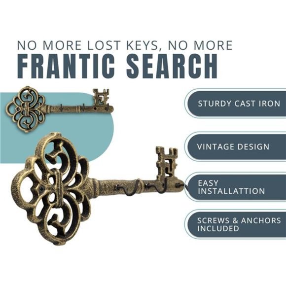 KeyHolder for Wall-Cast Iron Skeleton Key-Decorative Farmhouse Rustic Wall Mount - Picture 2 of 6